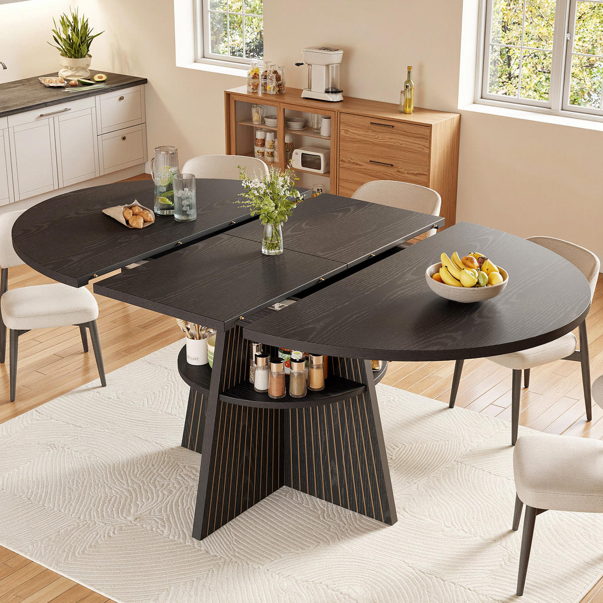 ESSTISCH Ausziehbar Ablagefach MDF Schwarz - Schwarz, Holzwerkstoff (110/110/76cm) - FLIEKS