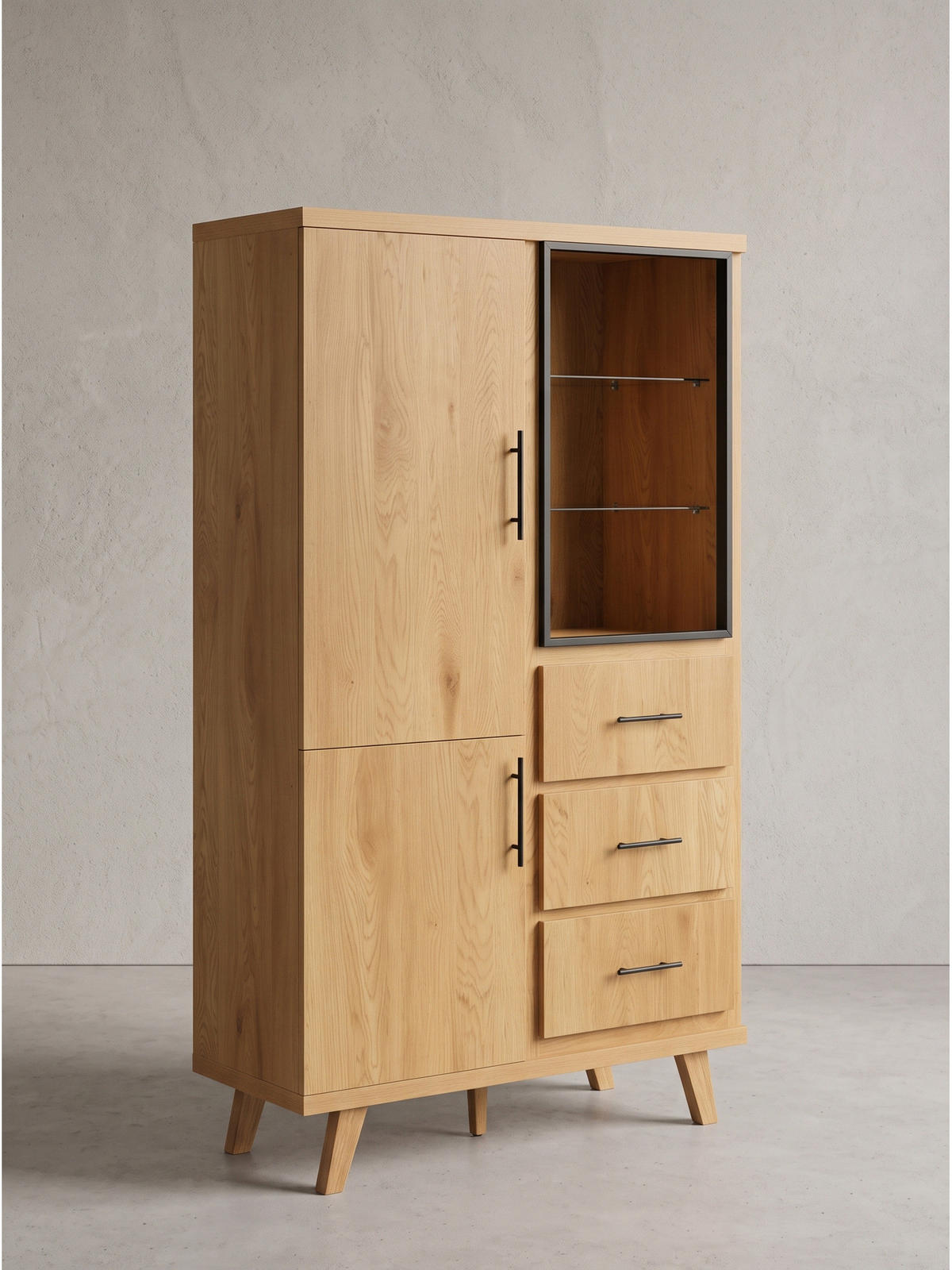 HIGHBOARD BASSANO, MDF, in Eichenoptik, mit Stauraum, 100 x 40 x 188 cm - Hellbraun/Braun, Eichenholz/Holzwerkstoff (100/188/40cm) - KADIMA DESIGN