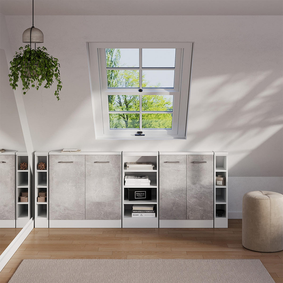 DACHSCHRÄGENSCHRANK-SET Rion Beton 5er Set - Grau, Holzwerkstoff (210/81.6/46cm) - Vicco