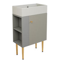 BADEZIMMERSCHRANK 55x31x91.5cm Grau-Weiß mit Hochglanz-Keramikbecken - Grau, Holzwerkstoff (55/91.5/31cm) - Modfu