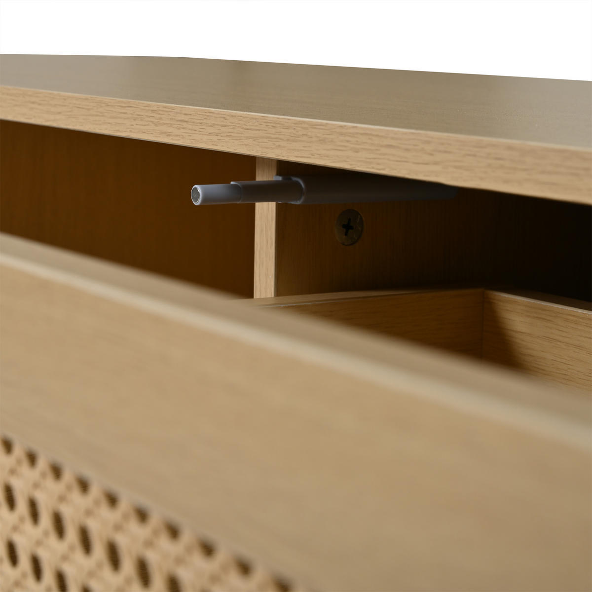 TV‑SCHRANK Eichefarben mit Rattan‑Dekor und goldenen Griffen 180 × 40 × 40 cm - Eichefarben, Holzwerkstoff (180/40/40cm) - Luhomfu