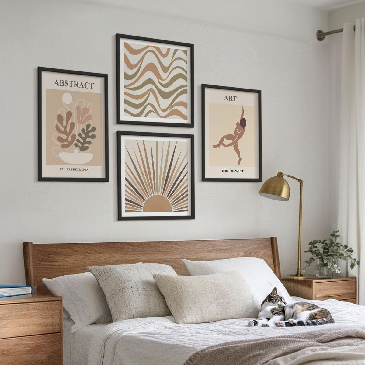 BILDER SET 4er Set - 50x50 cm & 40x60 cm Schwarzer Rahmen - Matisse Boho abstrakte Muster - Schwarz, Kunststoff (50/50cm) - TULUP