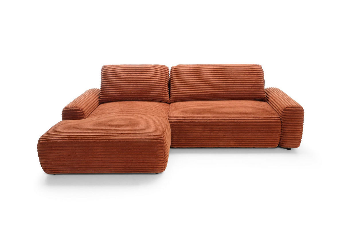 ECKSOFA OSSO Orange Velours-Stoff mit Schlaffunktion - Orange, Holz (264/162cm) - MASSENO