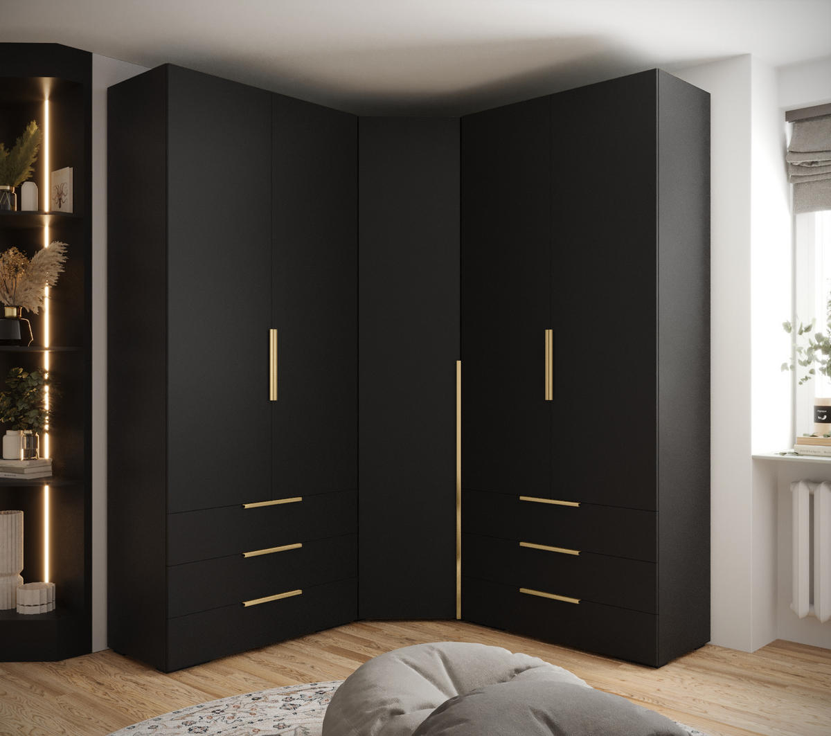 GARDEROBEN-SET 236,7/181,7/47 - Goldfarben/Schwarz, Holz/Kunststoff (181.7/236.7/47cm) - Abiks Möbel