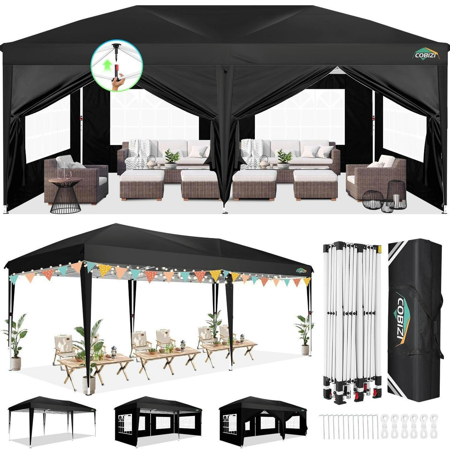 FALTPAVILLON 3x6m Wasserdicht und stabil, winterfest mit 6 Seitenwänden Schwarz - Schwarz, Textil (300/275/600cm)