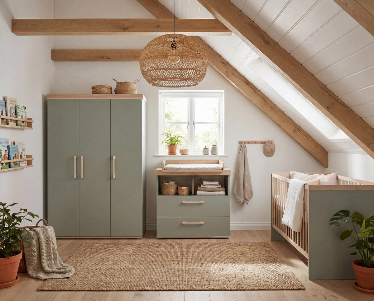 KINDERKLEIDERSCHRANK Jimmy Salbei - Salbeigrün, Holzwerkstoff (138/195/53cm) - Roba
