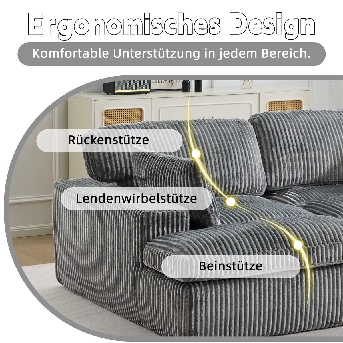 SCHLAFSOFA 2-in-1 Cord Schlafcouch mit Bettfunktion, Grau - Grau, Textil (214/89/145cm) - Kaket
