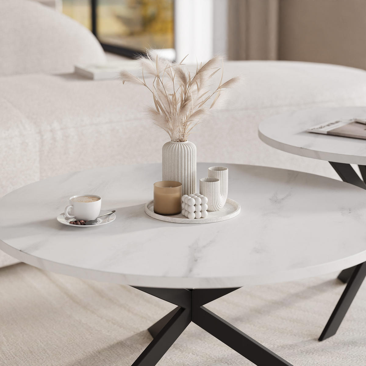 COUCHTISCH rund auf MDF, Weiß - Schwarz/Weiß, Holzwerkstoff (75/75/36cm) - Idohome