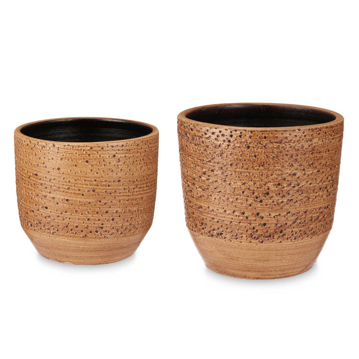 BLUMENTÖPFE Dots&Lines 20/25 cm, 2er-Set - Cognac, Keramik (25/23cm)