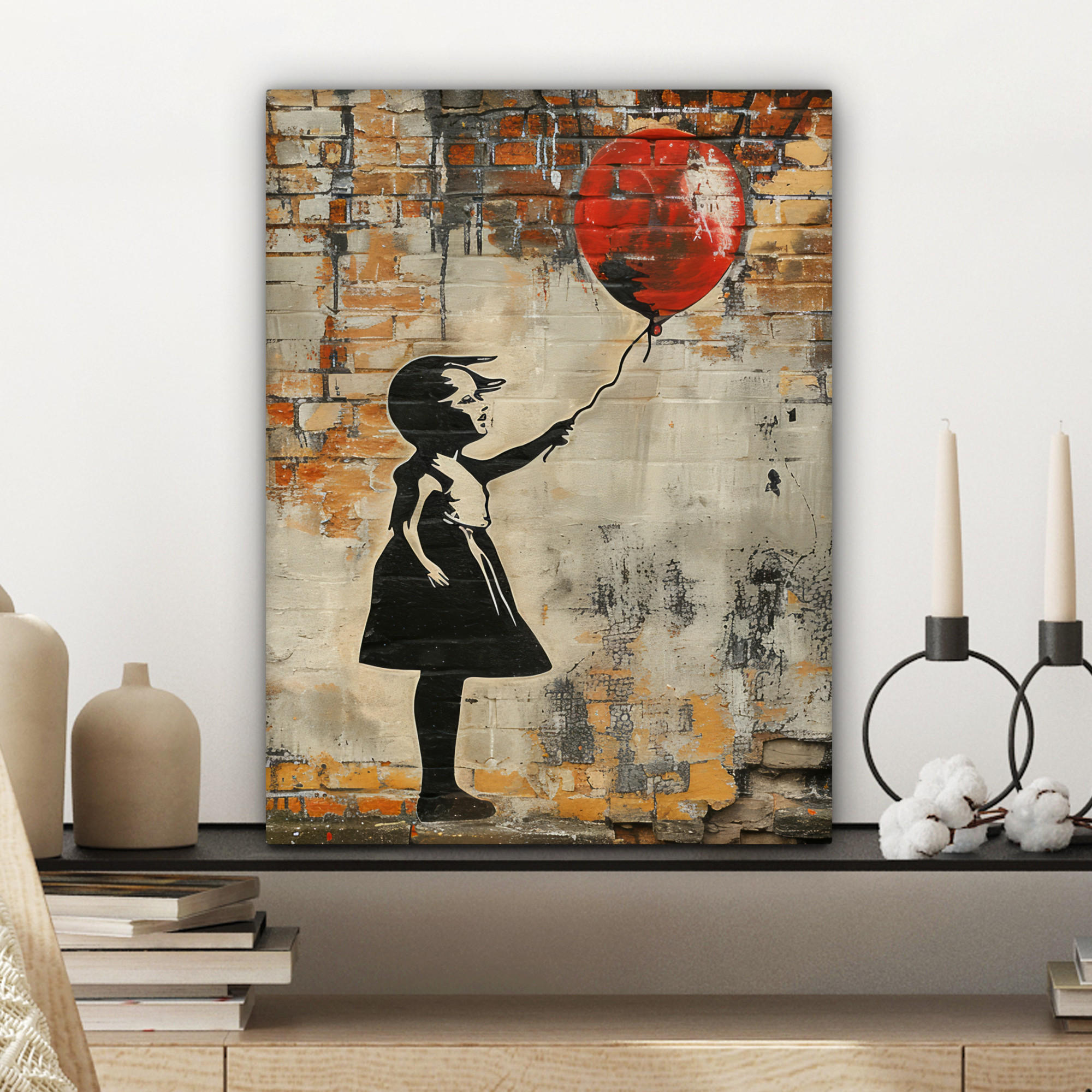 LEINWANDBILD Graffiti - Banksy - Mädchen - Straßenkunst 30x40 cm - Sandfarben, Textil (30/40cm) - MuchoWow