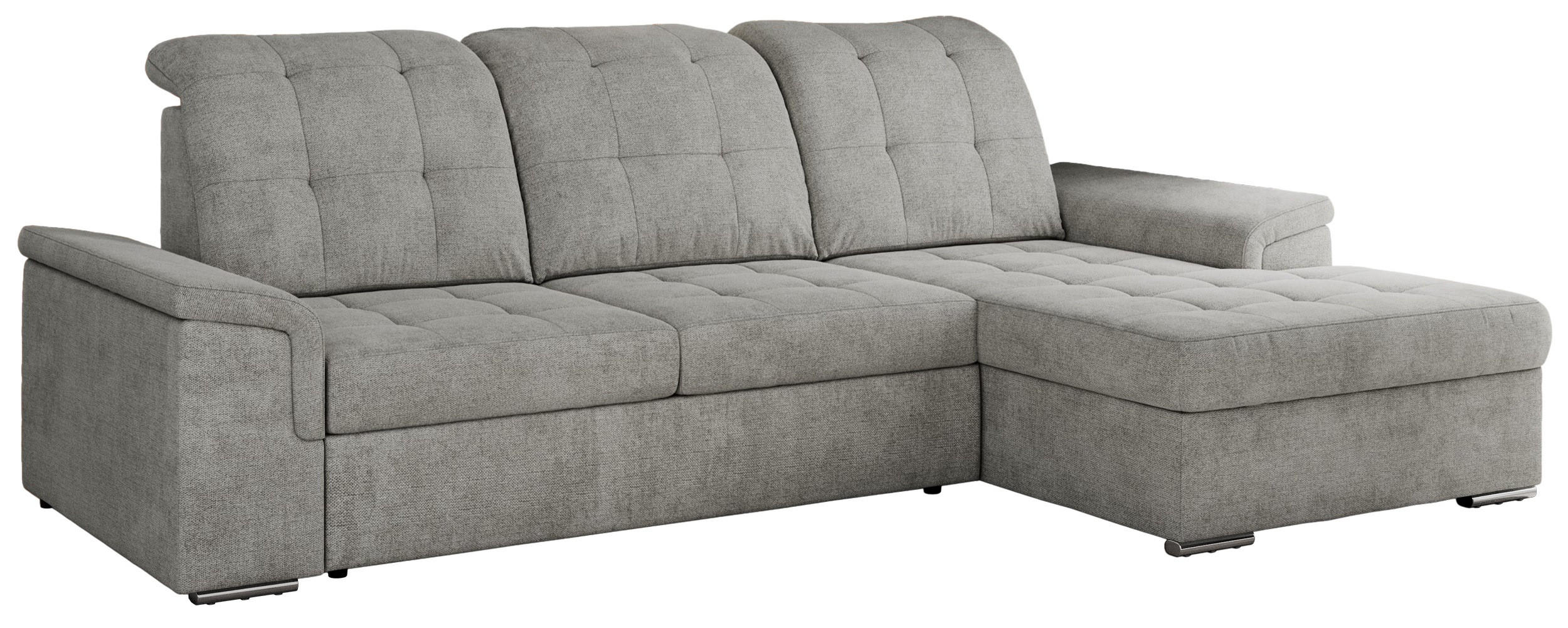 ECKSOFA MADRITO L - Hellgrau Struktur - Rechts - Silberfarben/Hellgrau, Textil/Metall (256/160cm)