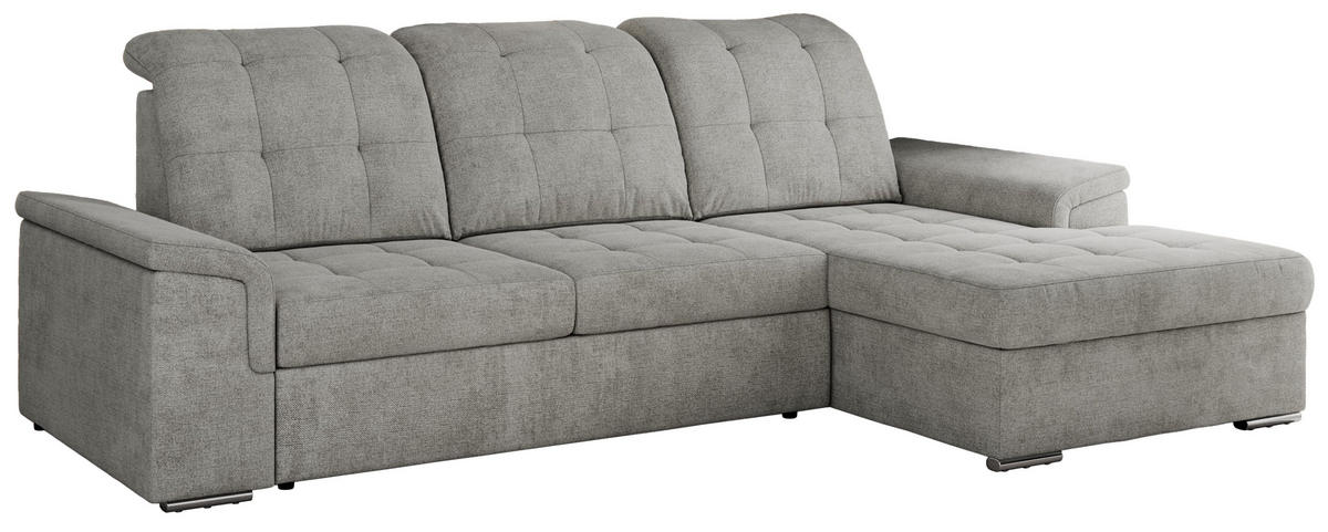 ECKSOFA MADRITO L - Hellgrau Struktur - Rechts - Silberfarben/Hellgrau, Textil/Metall (256/160cm)