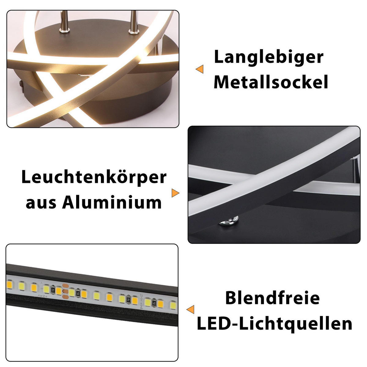 LED-DECKENLEUCHTE Lumbard 52/52/13cm - Schwarz, Metall (52/52/13cm) - Nettlife