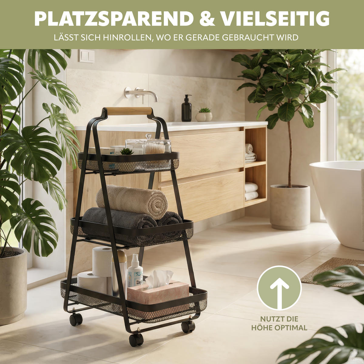 SERVIERWAGEN, schwarz, Metall - Schwarz, Metall (57/38/6.5cm) - eluno