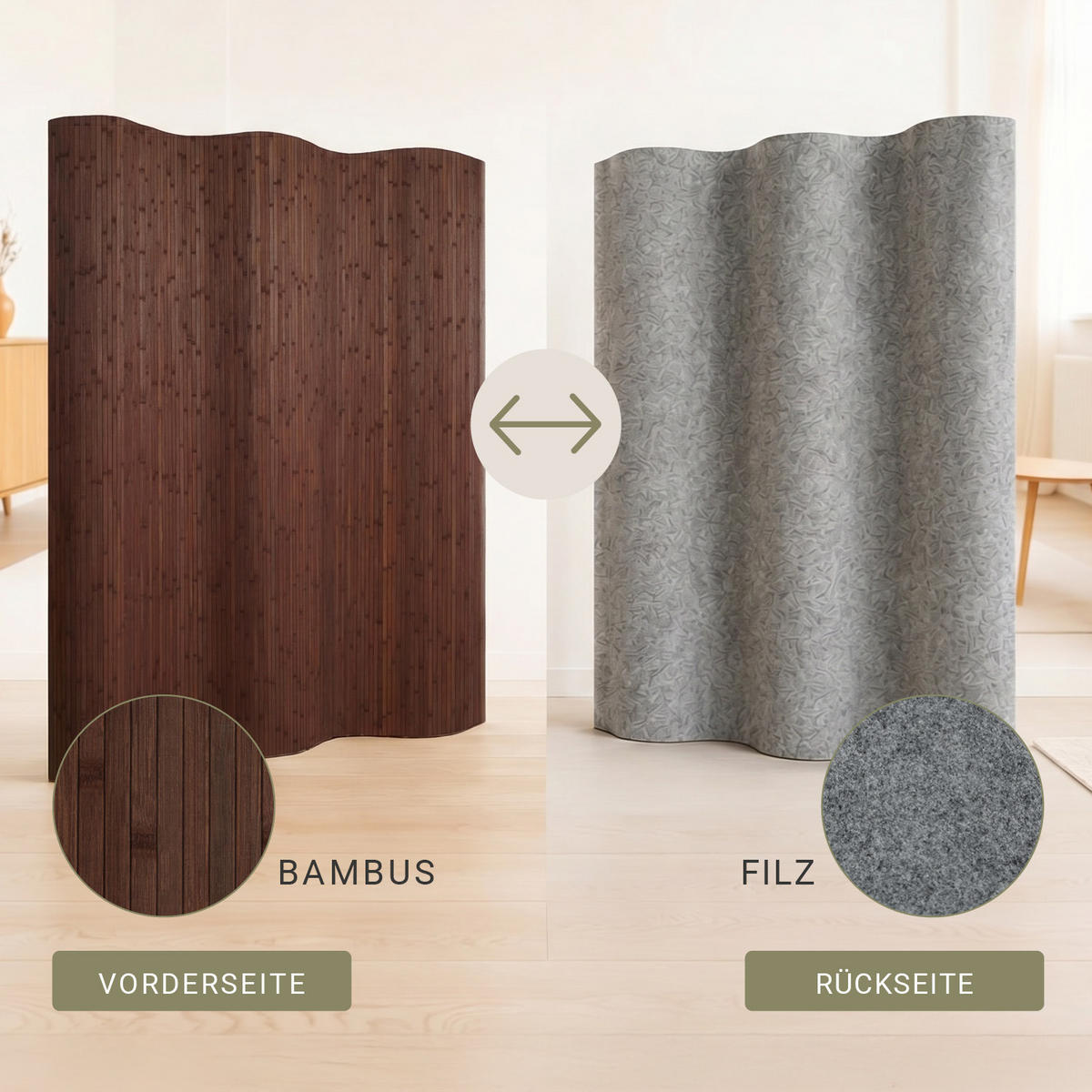 PARAVENT 250/200 cm Braun Raumteiler Bambus - Dunkelbraun, Naturmaterialen (250/195/0.3cm) - Homestyle4u
