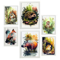 POSTER Set Mit 6 Lebewesen Illustrationen Von Tieren In Naturlandschaften, Realistischer Aquarellstil Innenarchitektur A3 & A4 Weißer Rahmen - Weiß, Papier (29/3cm) - Nacnic