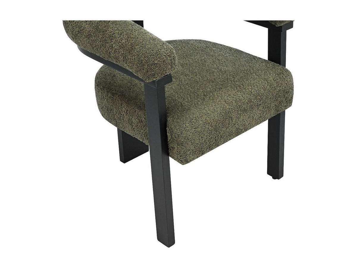 STUHL mit Armlehnen - Bouclé-Stoff & Kautschukholz - Khaki & Schwarz - LIVELIA - Waldgrün, Textil (64/78/60cm) - Vente-Unique