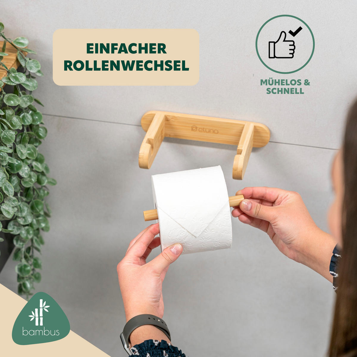 TOILETTENPAPIERHALTER, Bambus, zum Kleben - Braun, Holz (20/4/11.5cm) - eluno