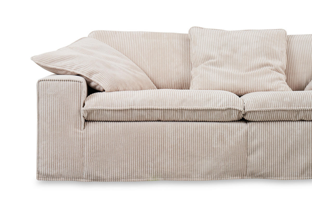 SOFA NETTA Cremeweiß Cord - Creme/Braun, Birkenholz/Textil (226/90/116cm) - KAWOLA