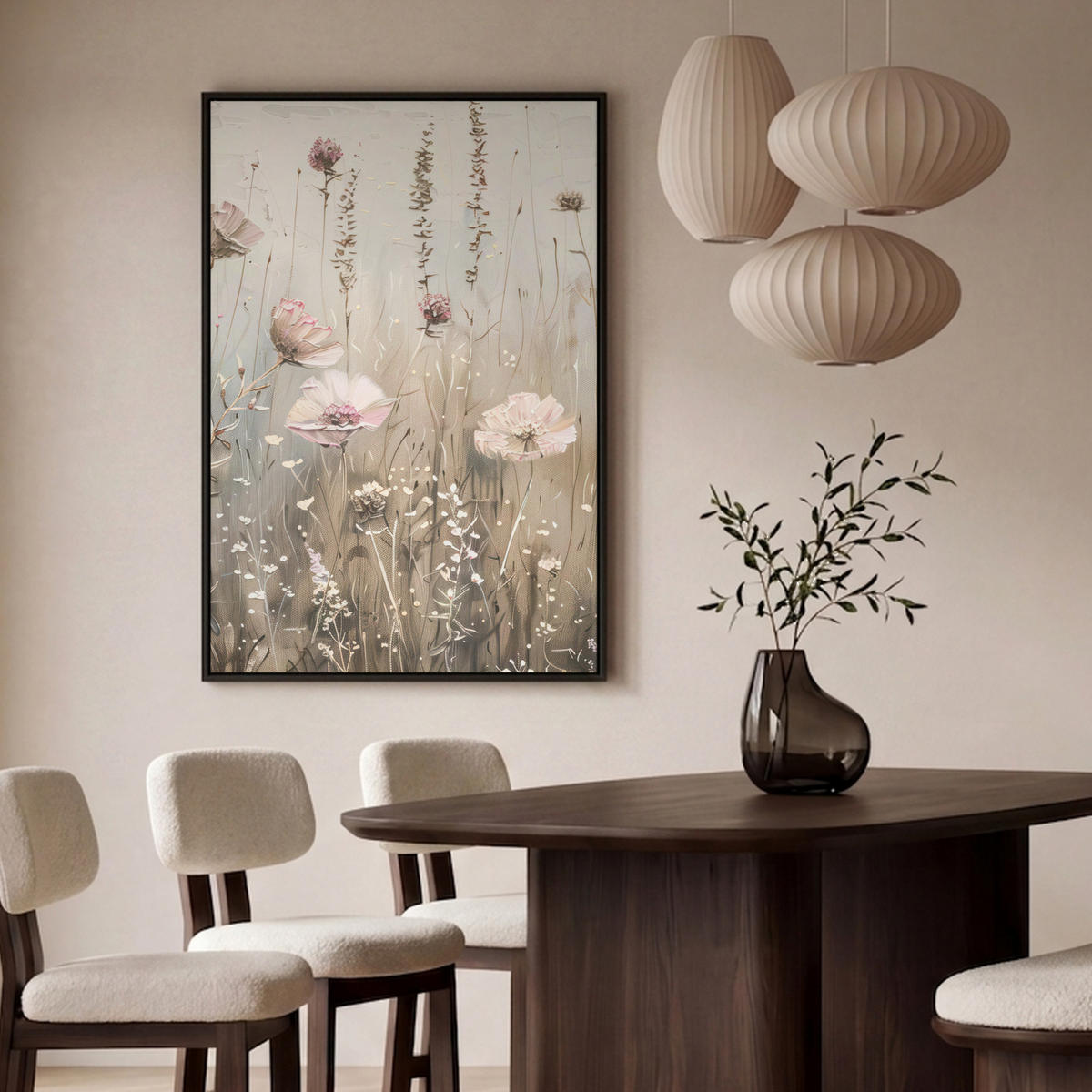 LEINWAND Bilder mit Rahmen - Blumen - Rosa - Modern - Beige - 100x150 - Beige, Textil (100/150cm) - MuchoWow