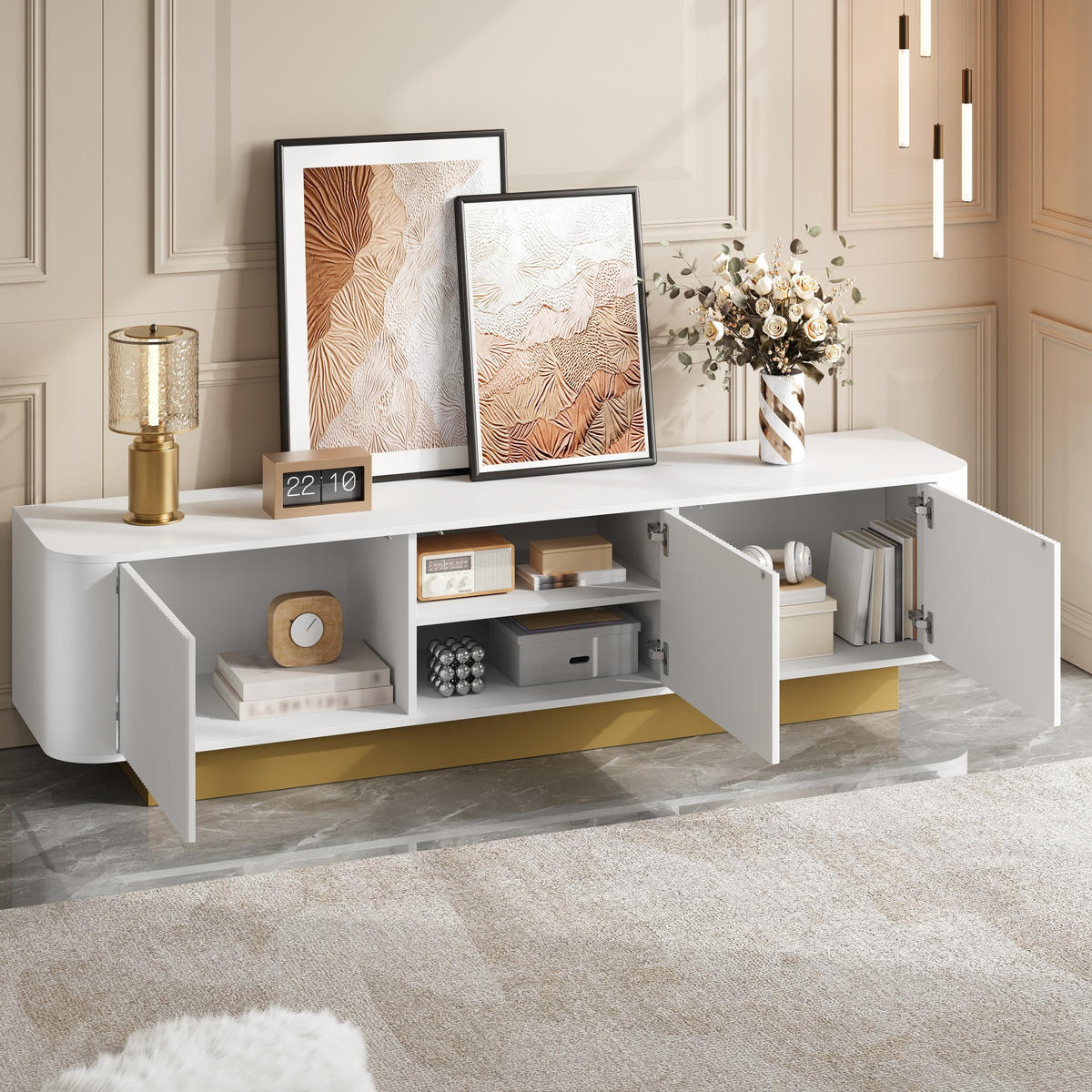 TV-ELEMENT 170/40.5/47 cm Weiß mit Stauraum - Weiß, Holz (170/47/40.5cm) - Oxeza