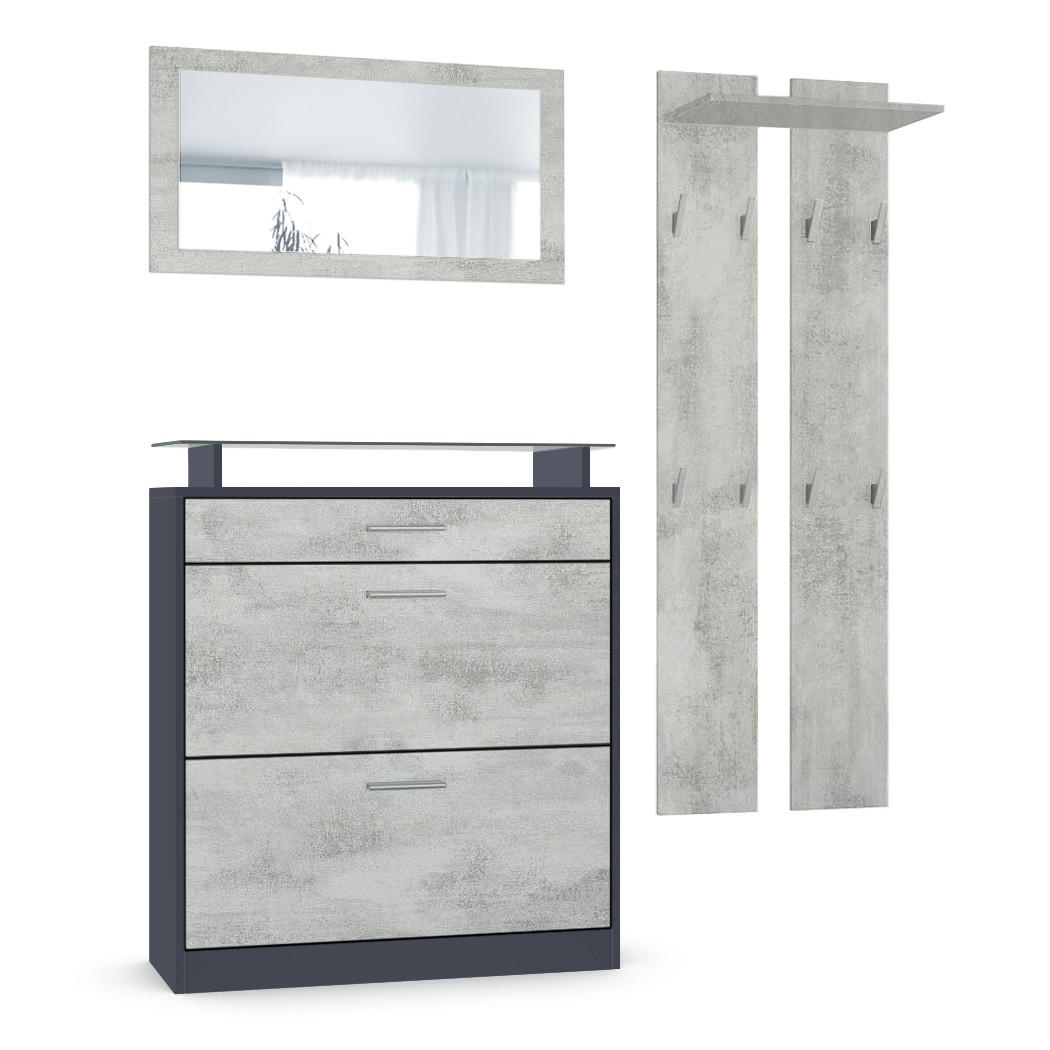 GARDEROBE Loret Front in Beton Oxid Optik - Hellgrau, Holzwerkstoff (180/200/23cm) - Vladon