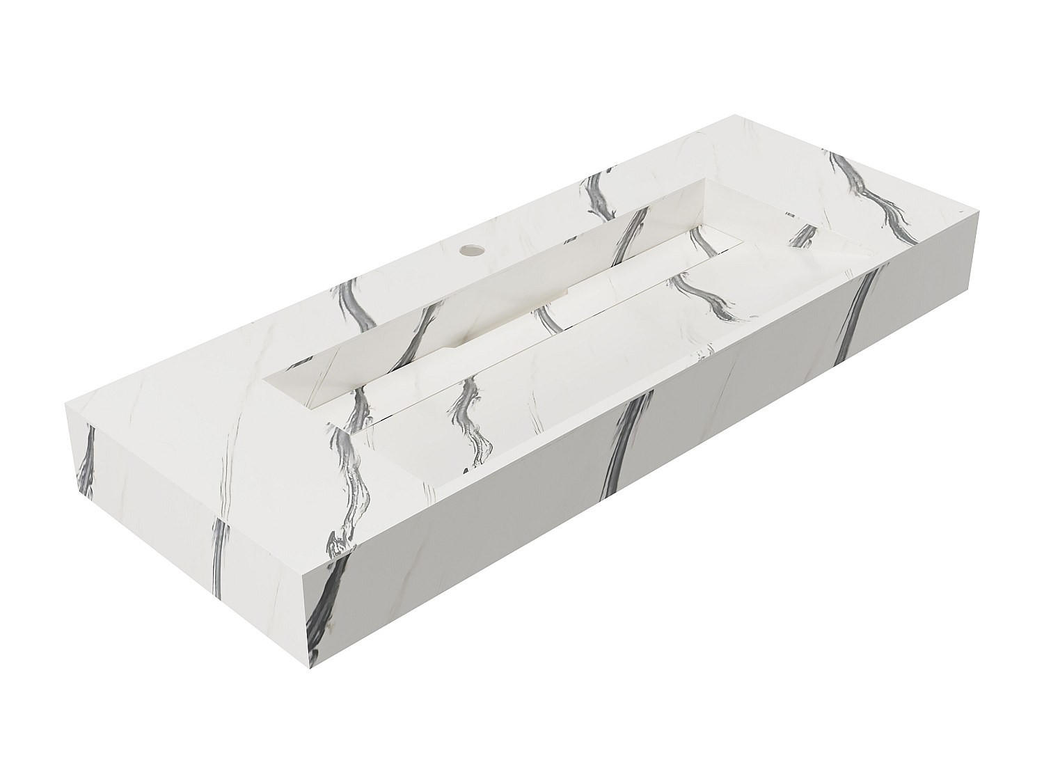 WASCHBECKEN hängend - 120.2 x 45.2 x 8 cm - Weiß mit Marmor-Optik - TAKOTNA - Schwarz, Stein (120.2/8/45.2cm) - Vente-Unique