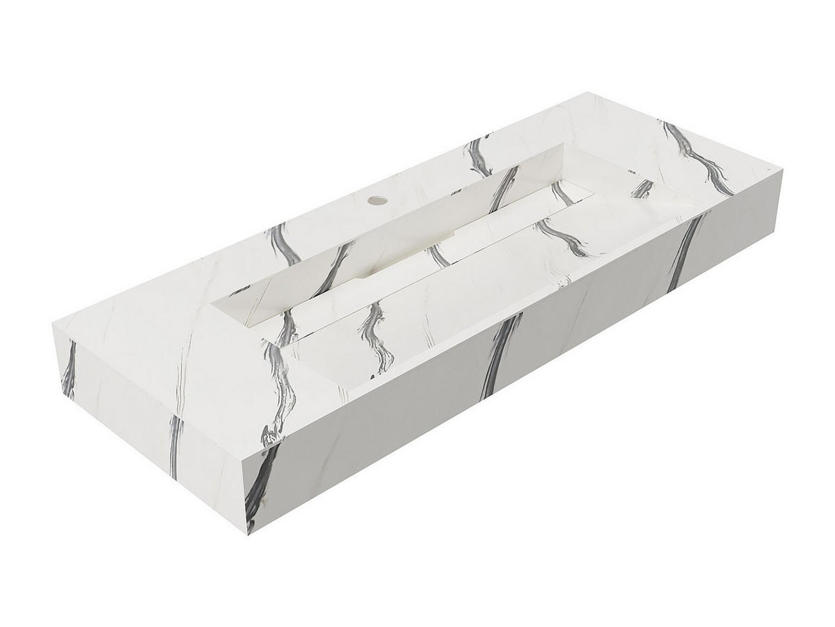 WASCHBECKEN hängend - 120.2 x 45.2 x 8 cm - Weiß mit Marmor-Optik - TAKOTNA - Schwarz, Stein (120.2/8/45.2cm) - Vente-Unique