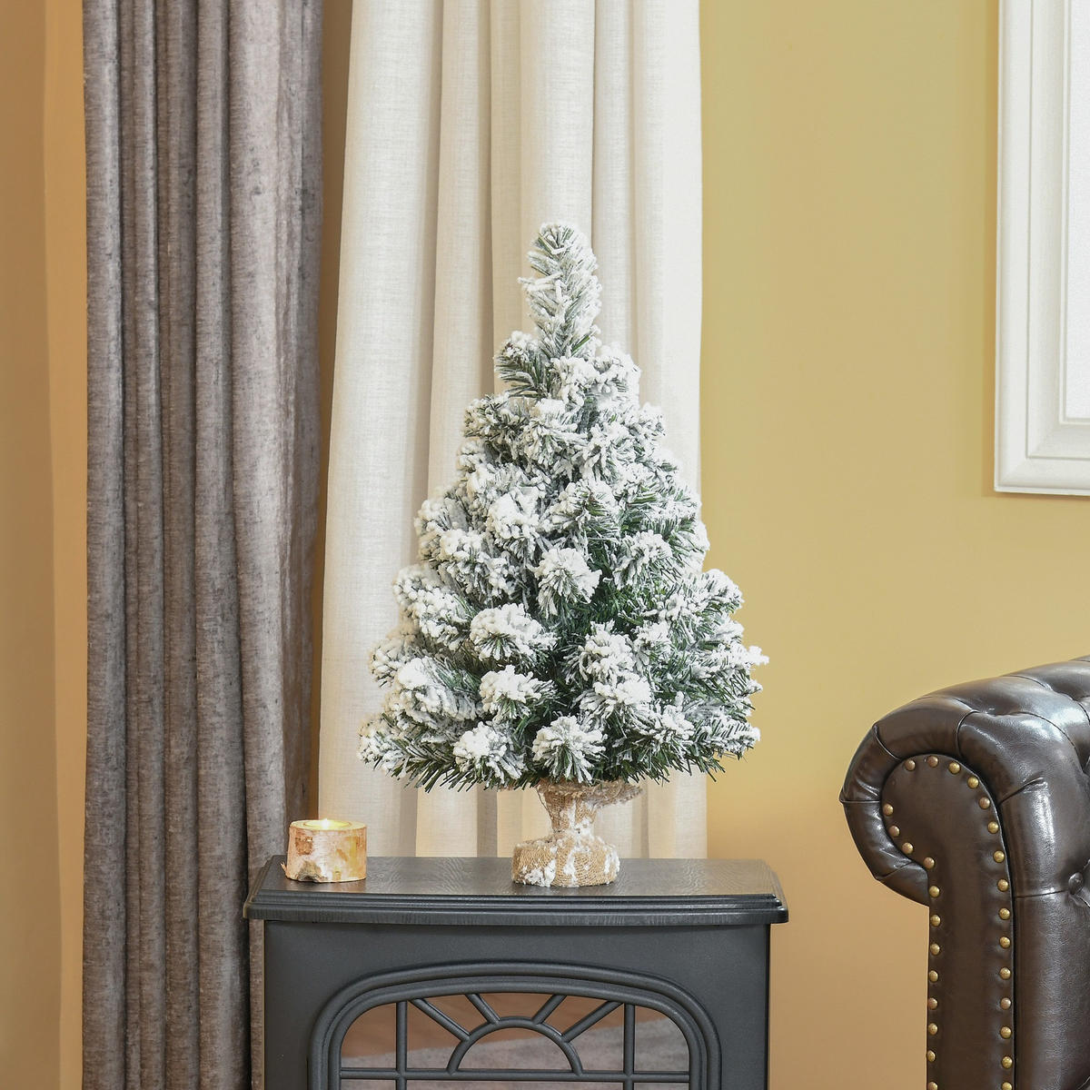 MINI Künstlicher Weihnachtsbaum 60 cm Tannenbaum künstlich mit Schnee, Spitzen - Grün, Kunststoff (60cm) - HOMCOM