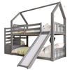 ETAGENBETT 90/200 cm grau mit Stauraumtreppe und Rutsche - Grau, Holz (90/200cm) - OKWISH