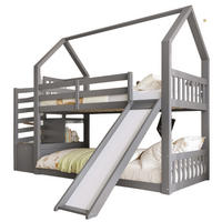 ETAGENBETT 90/200 cm grau mit Stauraumtreppe und Rutsche - Grau, Holz (90/200cm) - OKWISH