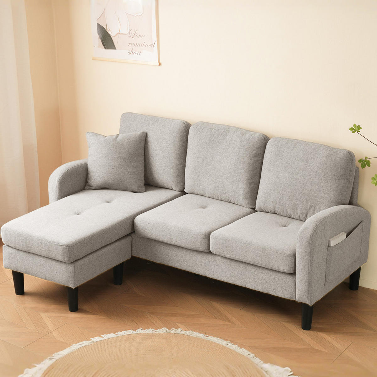 ECKSOFA 166x118x77cm Platzsparend - Hellgrau, Textil (118/166cm) - Raelunyi