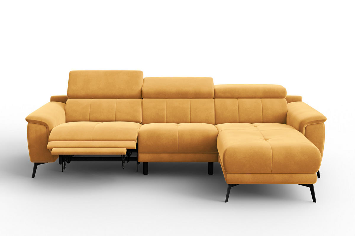 ECKSOFA FIERO 4-Sitzer RECHTS, Gelber Veloursstoff - Gelb/Schwarz, Holz/Textil (288/170cm) - Courtois Laville