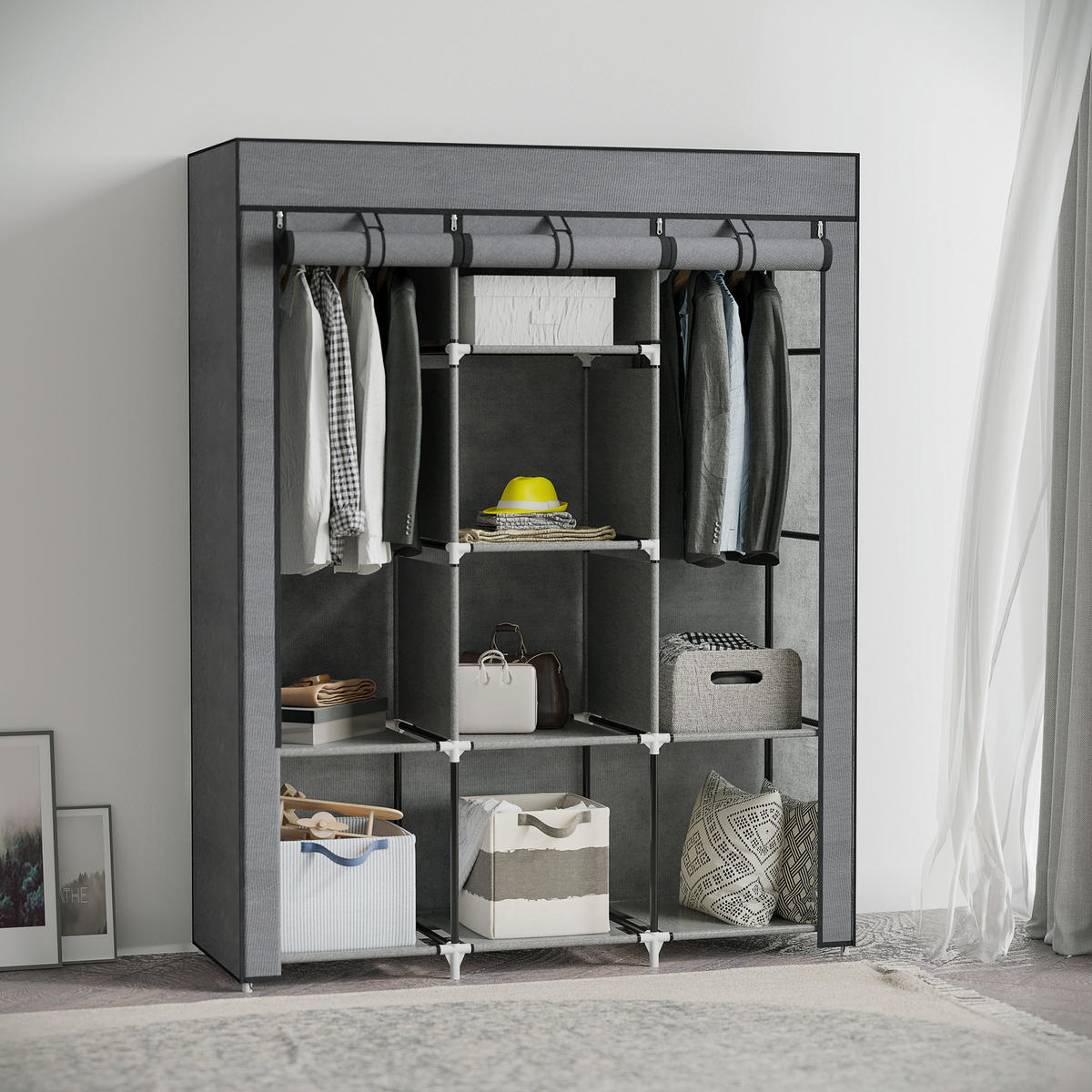 STOFFSCHRANK, 8 Ebenen, Dunkelgrau, 125 x 43 x 162,5 cm - Dunkelgrau, Metall (125/162.5/43cm) - HOMCOM
