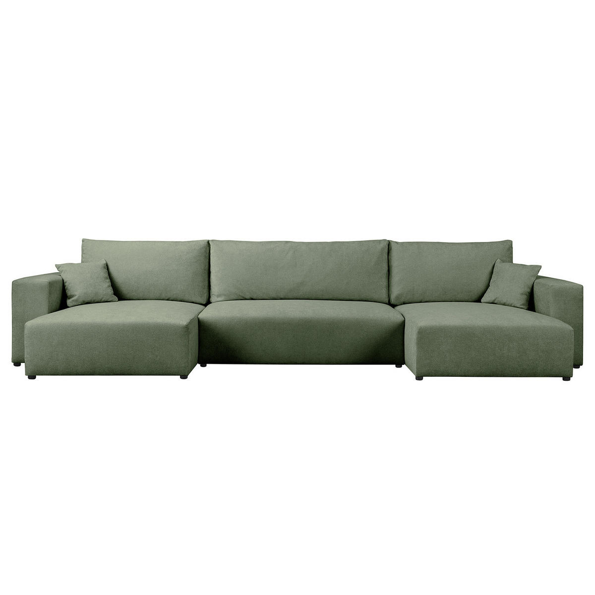 WOHNLANDSCHAFT mit Schlaffunktion - Schwarz/Grün, Kunststoff/Textil (398/70/148cm) - home24