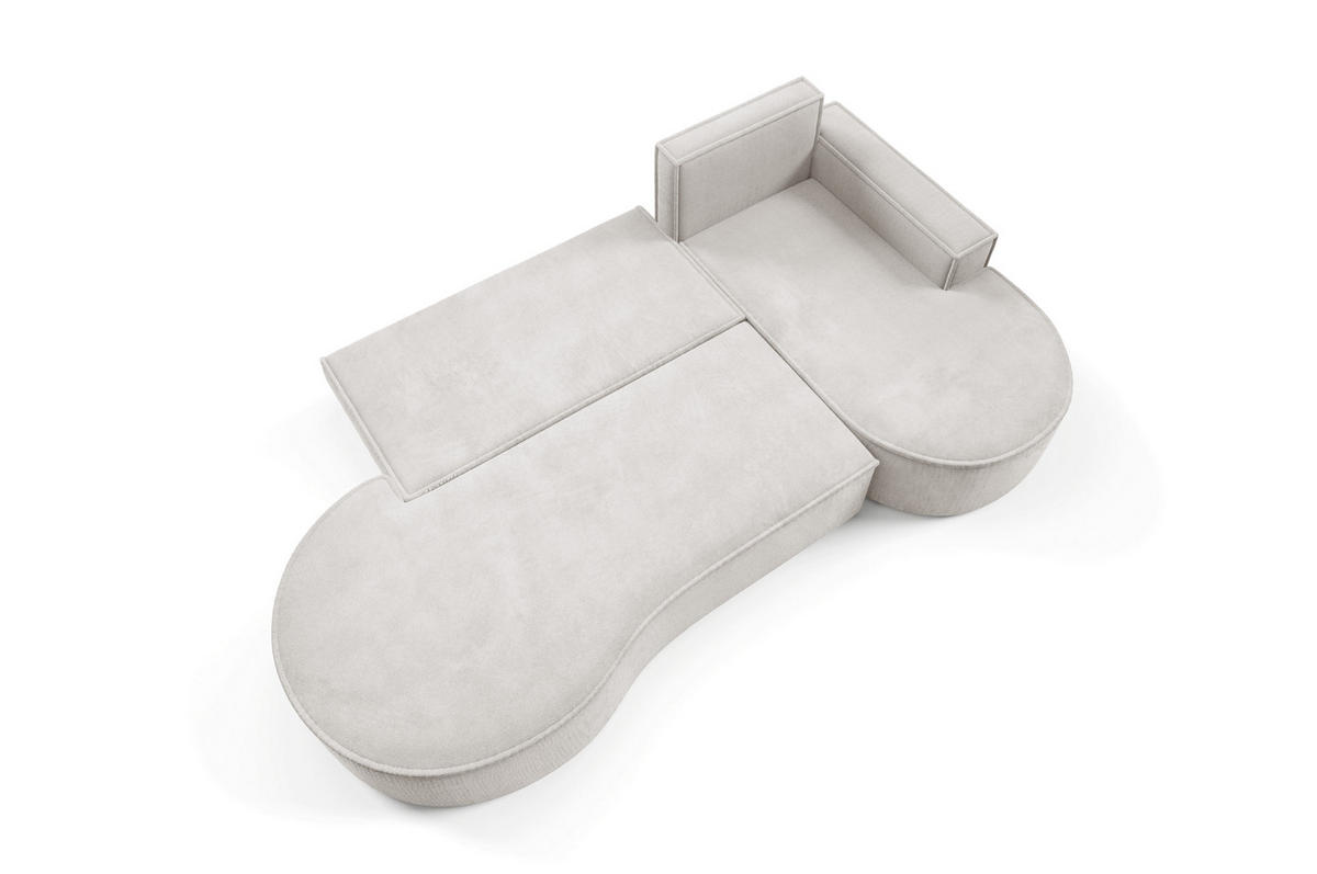 ECKSOFA MOLLY mit Schlaffunktion – Halbrund, freistehend, Liegefläche 140x207 cm, 3 Kissen, Curio-Stoff, 277x157x88 cm, Rechts, Weiß - Creme, Holz/Textil (277/157cm) - DomoHome