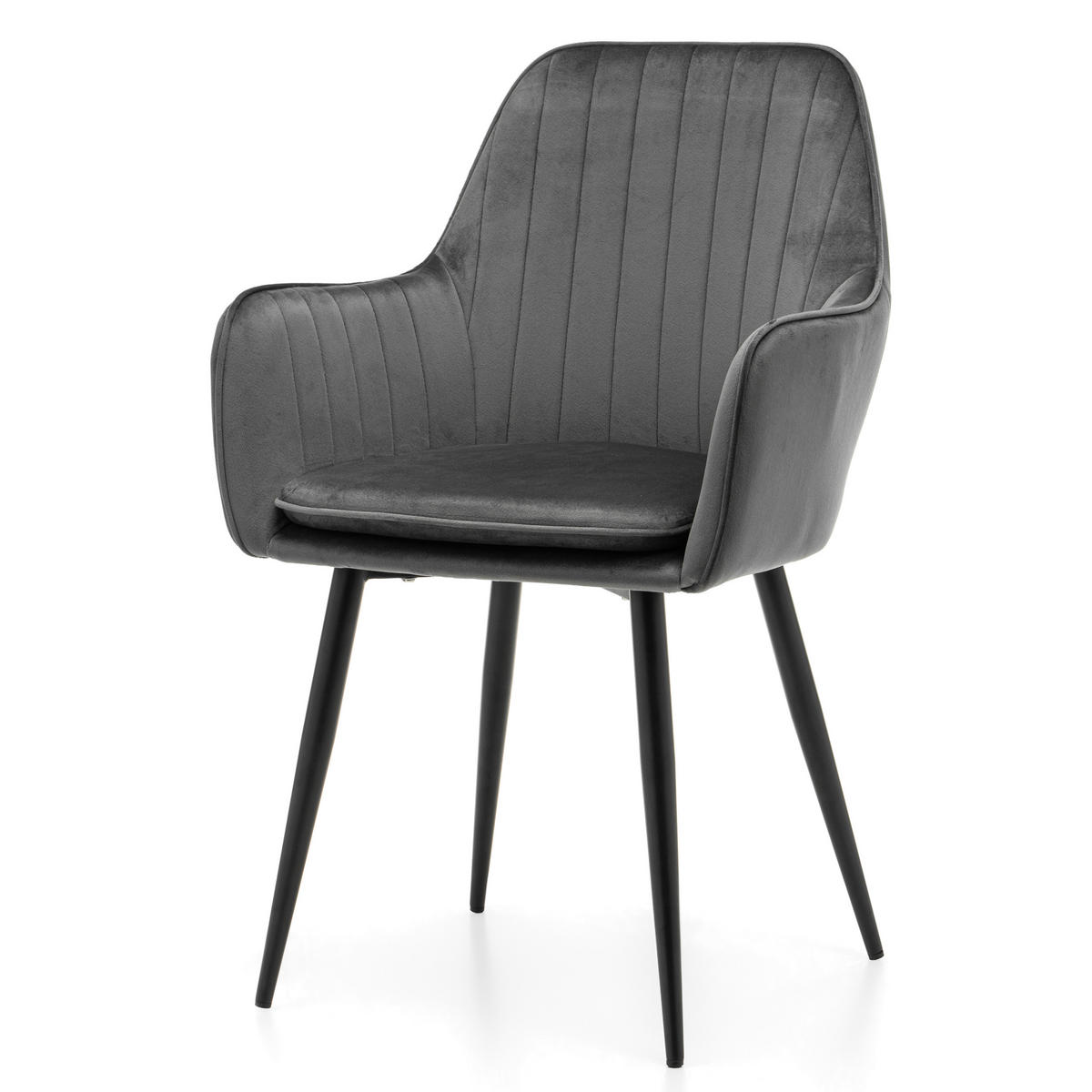 STUHL EMILIA gepolstert mit Steppung - grau - Samt Velours - Schwarz/Grau, Textil/Metall (58/90/58cm) - NEW HOME