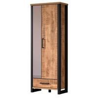 GARDEROBENSCHRANK Mango, schwarz 73 x 195 cm, Garderobe mit Spiegel - Schwarz/Naturfarben, Glas/Holzwerkstoff (73/195/39cm) - Top.Furn