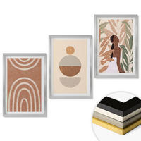 WANDBILDER 3er Set - 40x60 cm Silberner Rahmen - Stilvolle Pflanzenmuster und Geometrie - Silberfarben, Kunststoff (40/60cm) - ArtPrintCave