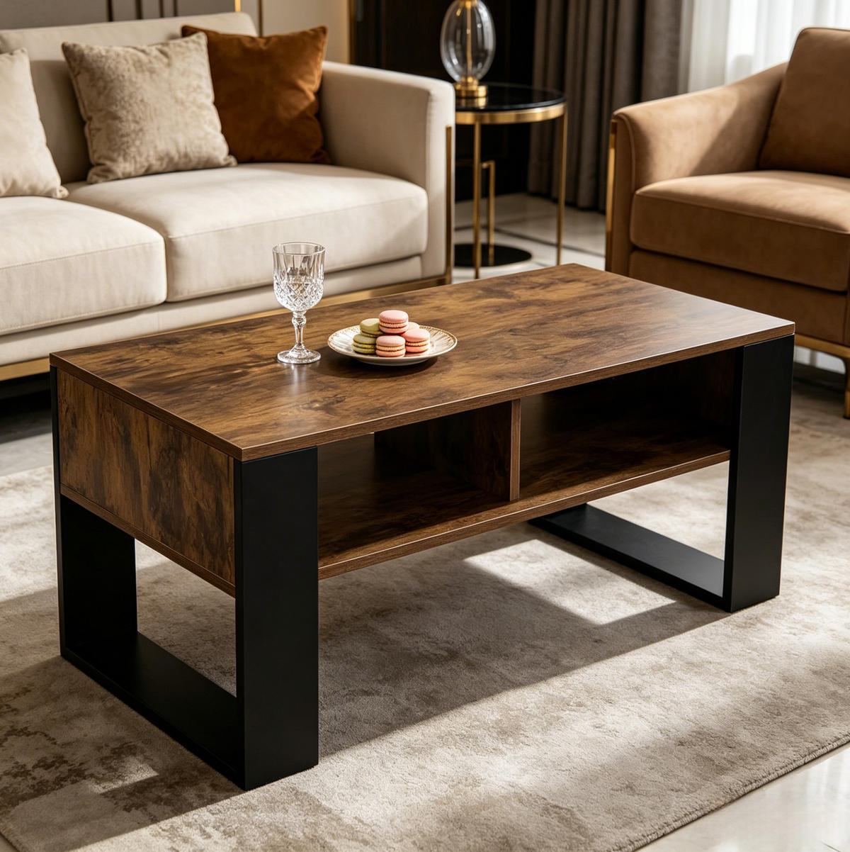 COUCHTISCH 90/45/45 cm schwarz-braun aus Holz mit 2 Fächern - Schwarz, Holz (45/90/45.5cm) - OKWISH