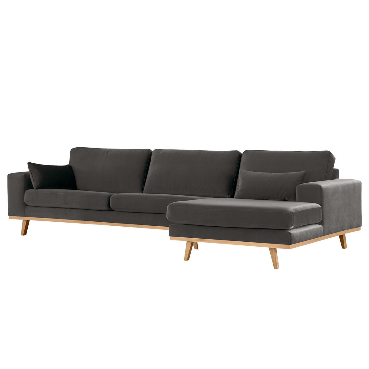 ECKSOFA mit Longchair - Dunkelgrau/Buchefarben, Buchenholz/Textil (281/153cm) - home24