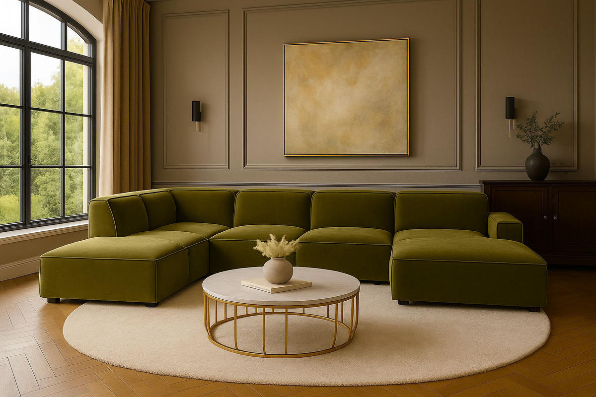 ECKSOFA Cursal V, Stoff Salvador, Olive, Links - Olivgrün, Holz (364/262cm) - Kaiser Möbel