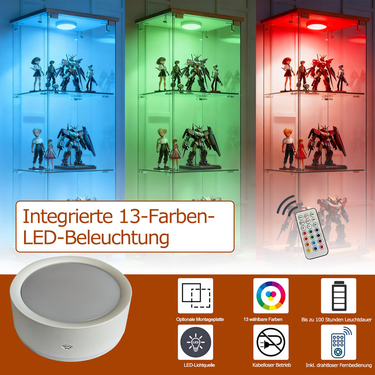 VITRINE in Naturfarben Glasvitrine mit LED-Beleuchtung für Wohn- und Schlafzimmer, B42.5/T36.5/H120cm - Naturfarben, Glas/Holzwerkstoff (42.5/120/36.5cm) - STILVORA