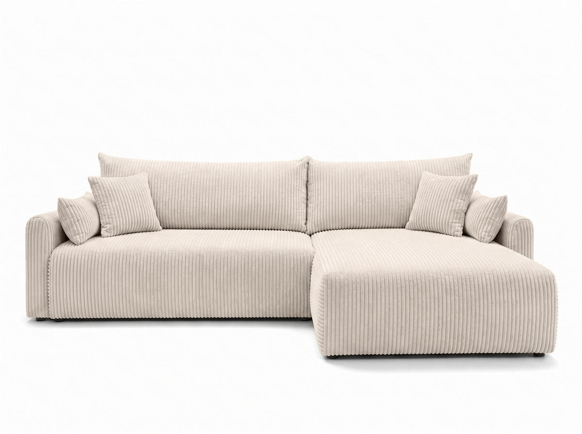 ECKSOFA Mit Schlaffunktion, Cordstoff Poso, Beige, Rechts, JAPANDI - Creme, Holz (262/145cm) - Kaiser Möbel
