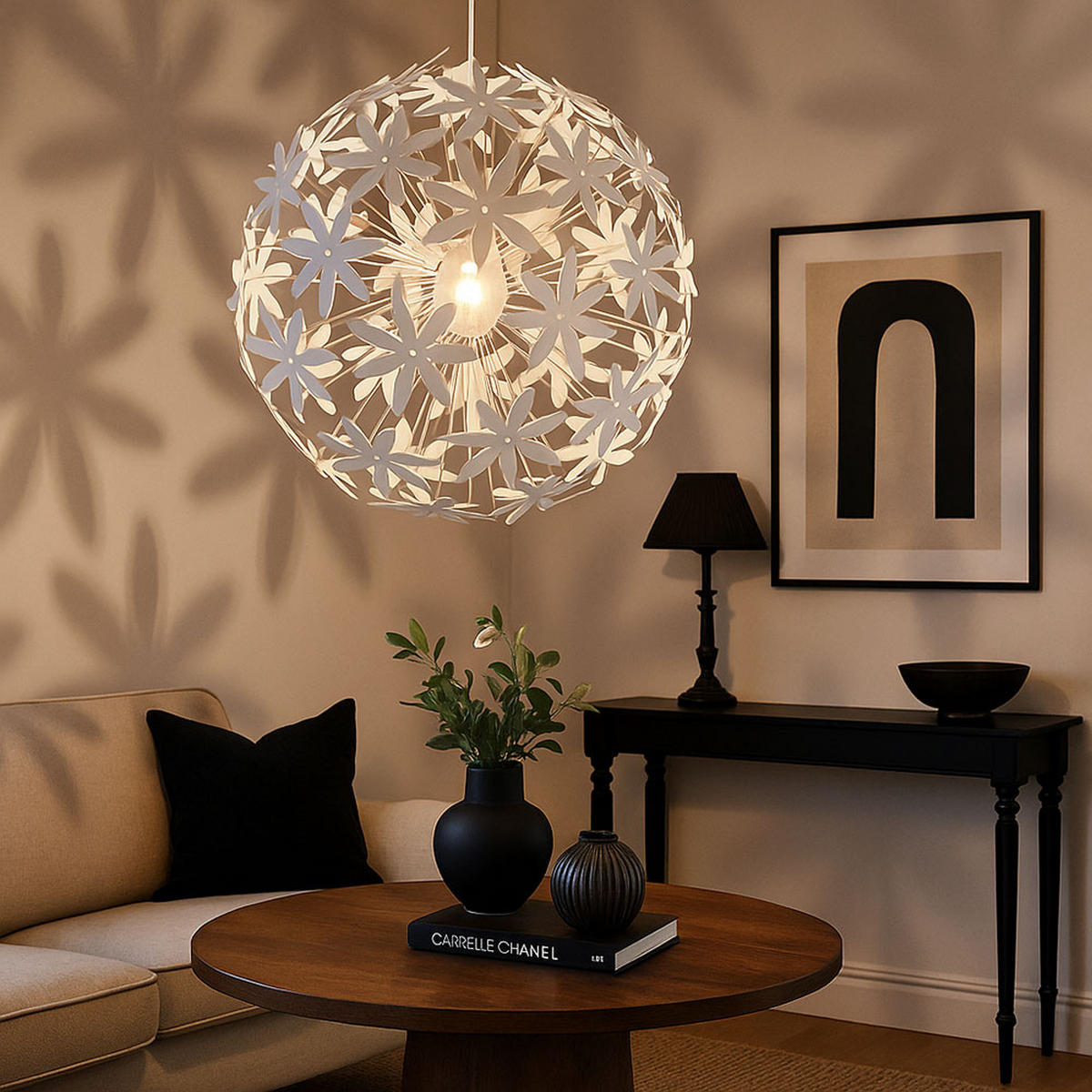 LED HÄNGELEUCHTE Kunststoff Weiß Blüten Design - Weiß, Kunststoff (60/60/150cm) - Globo Lighting