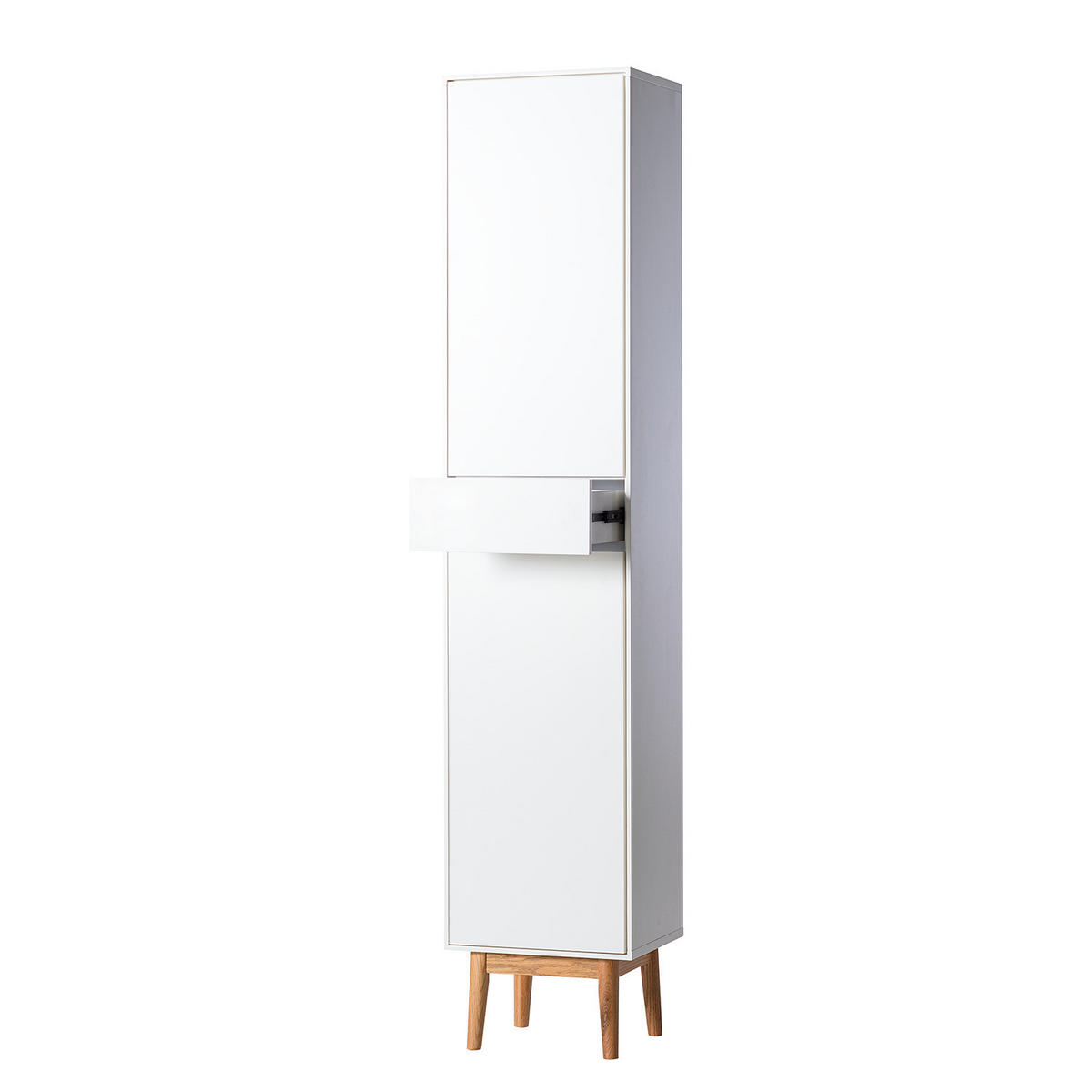 HOCHSCHRANK - Eiche teilmassiv - Weiß, Holzwerkstoff (40/195/32cm) - home24