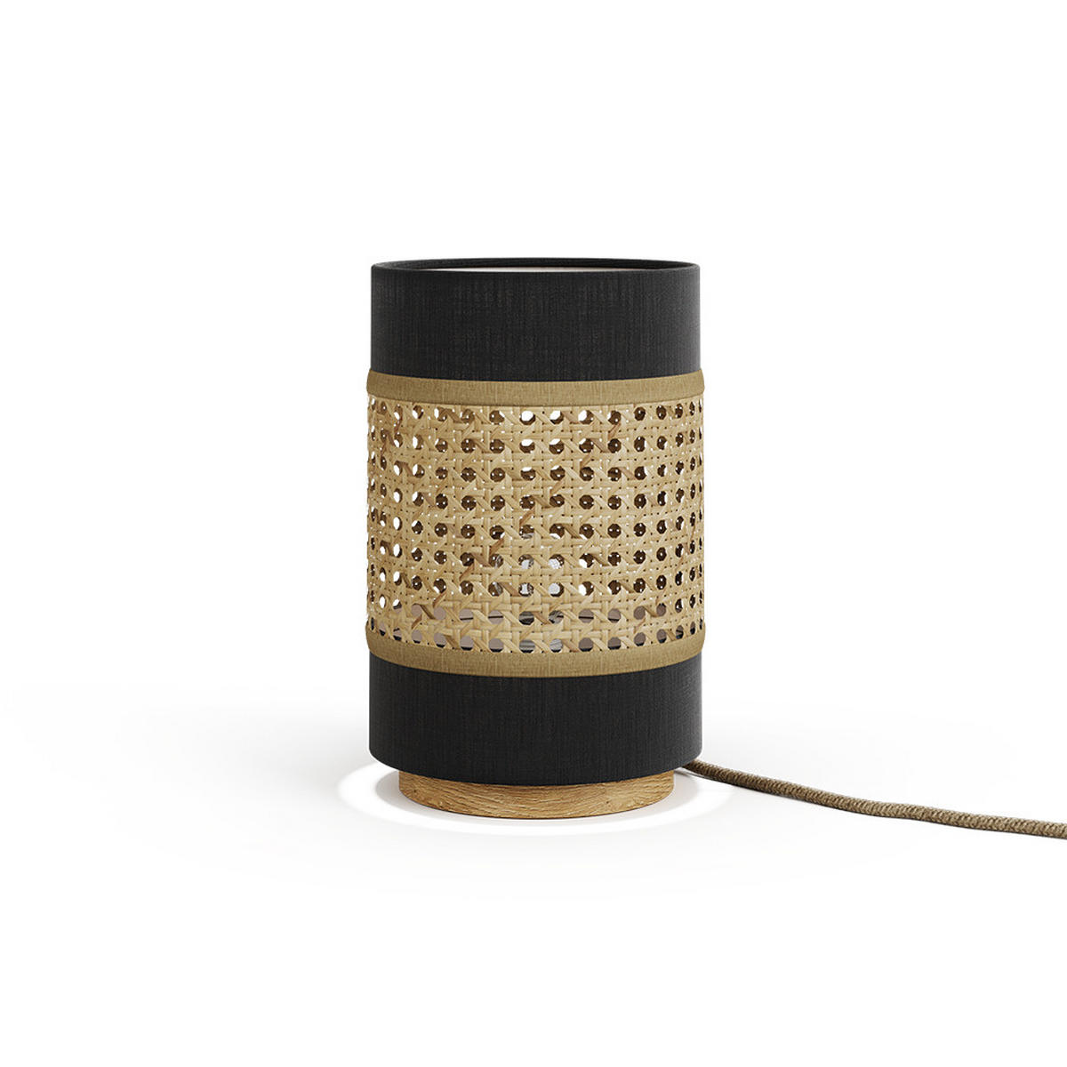TISCHLAMPE Morten Rattan/Schwarz 17.5 x 26.5 cm - Schwarz/Braun, Holz (17.5/17.5/26.5cm) - Vicco