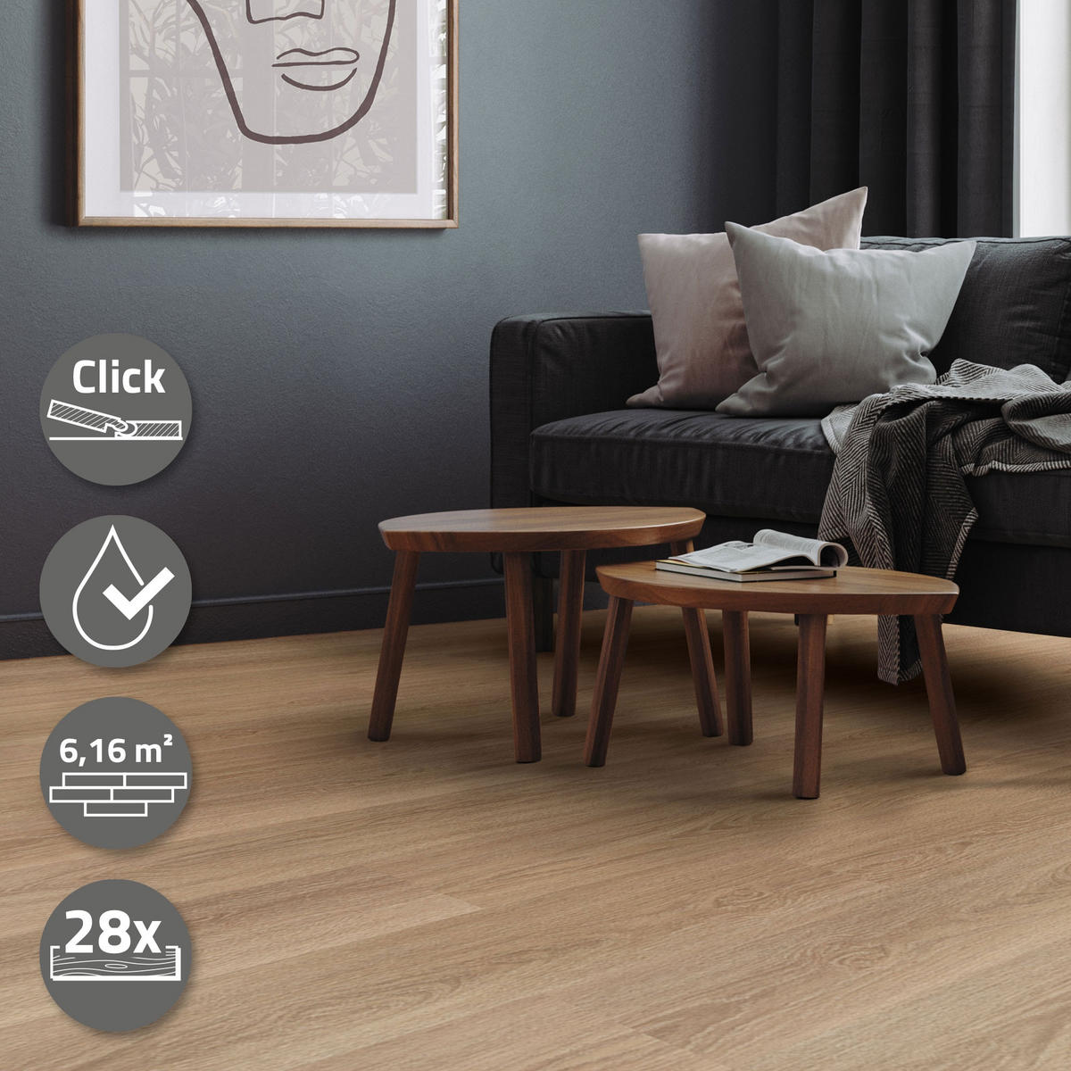 VINYLBODEN Click 6,16m²/28 Dielen Golden Hour Eiche - Hellbraun, Kunststoff (122/18/0.42cm) - ML-DESIGN