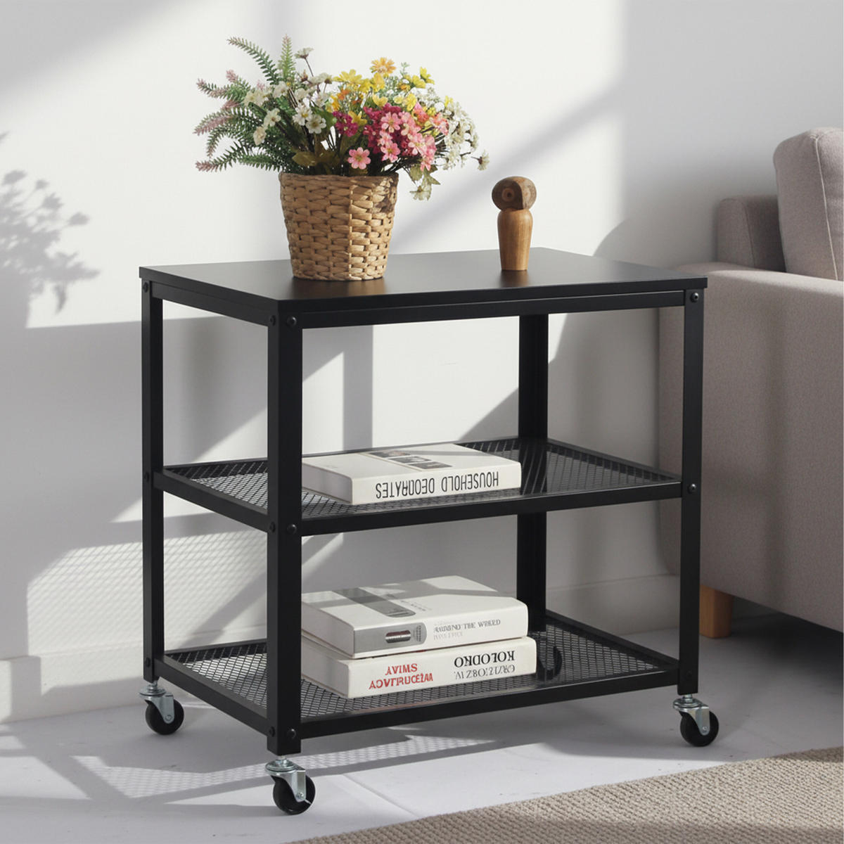 ROLLWAGEN - Schwarz, Holzwerkstoff/Kunststoff (60/61/40cm) - Relaxdays