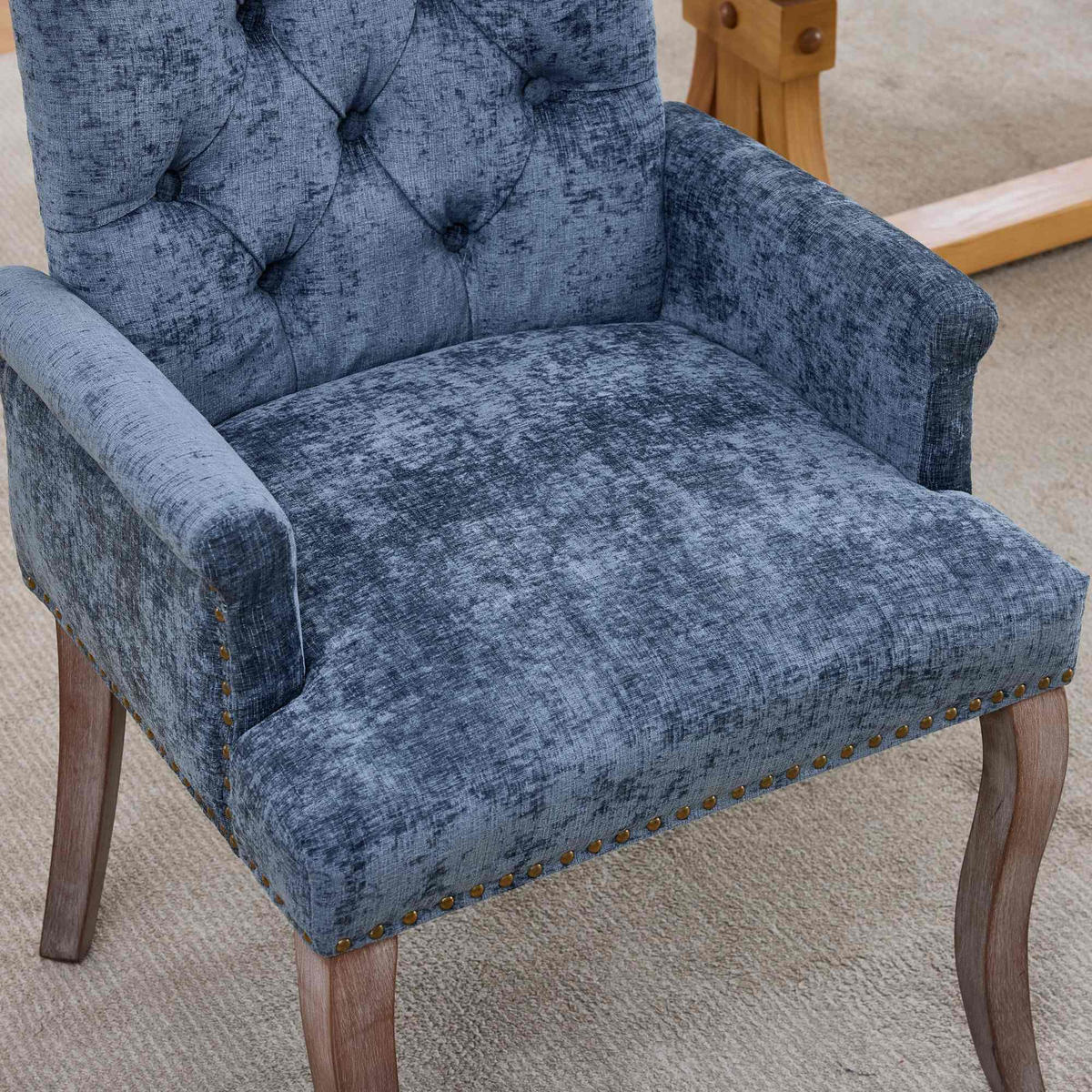 ARMLEHNSTUHL DE-36357 mit Chenille-Bezug Blau - Blau, Holz (57/100.5/69cm) - ComfortXL